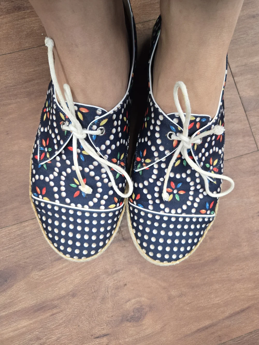 Tabitha Simmons Navy Floral Dot Espadrille Oxfords - Size 39
